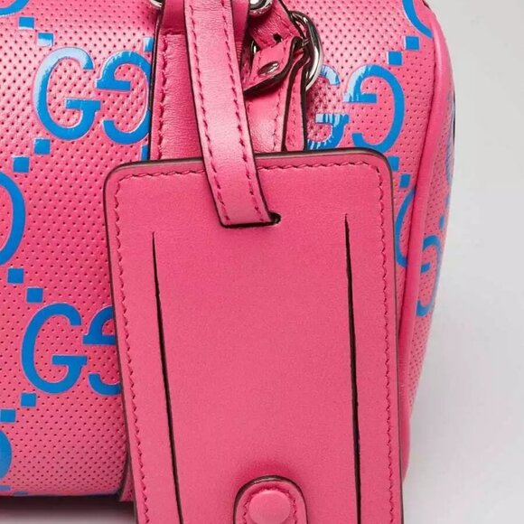 Gucci Pink/Blue GG Perforated Leather Shoulder Duffle Bag - Picture 8 of 12